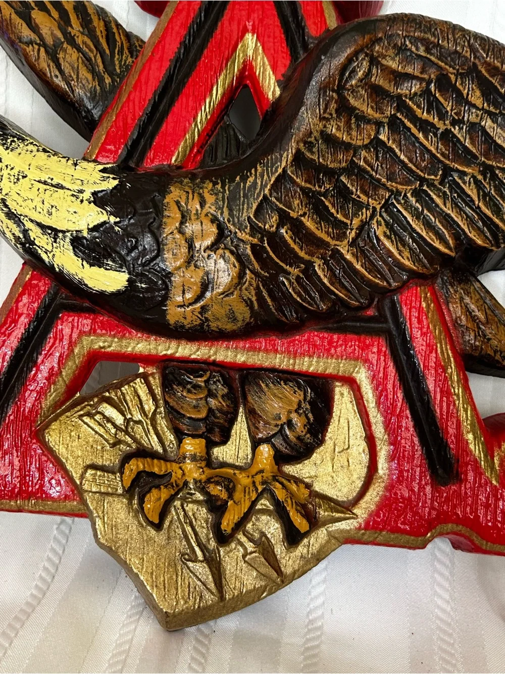 Vintage Angeiser-Bush Patriotic Eagle Wall Plaque Red Gold Brown Star Decor